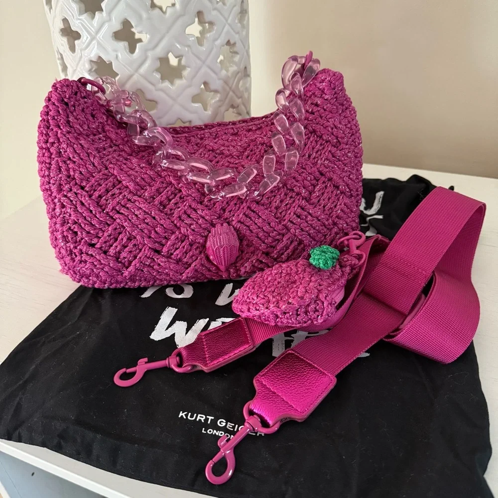 Kurt Geiger EUC Magenta Sparkle Crochet 2 Way Bag - Picture 9 of 9